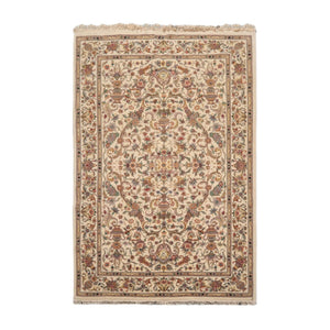 5' 10''x8' 11'' Ivory Tan Gold Color Hand Knotted Sino Persian Wool and Silk Traditional Oriental Rug