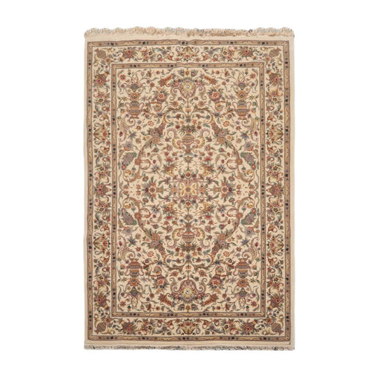5’10" x 8’11" Hand Knotted Wool & Silk Sino Persian 200 KPSI Area Rug Ivory Tan