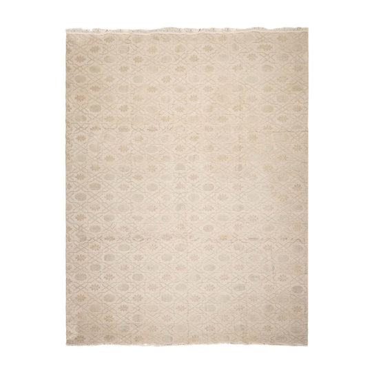 8’8"x11’9" Hand Knotted Flat Weave high low texture Wool & Silk Tibetan Area Rug Beige