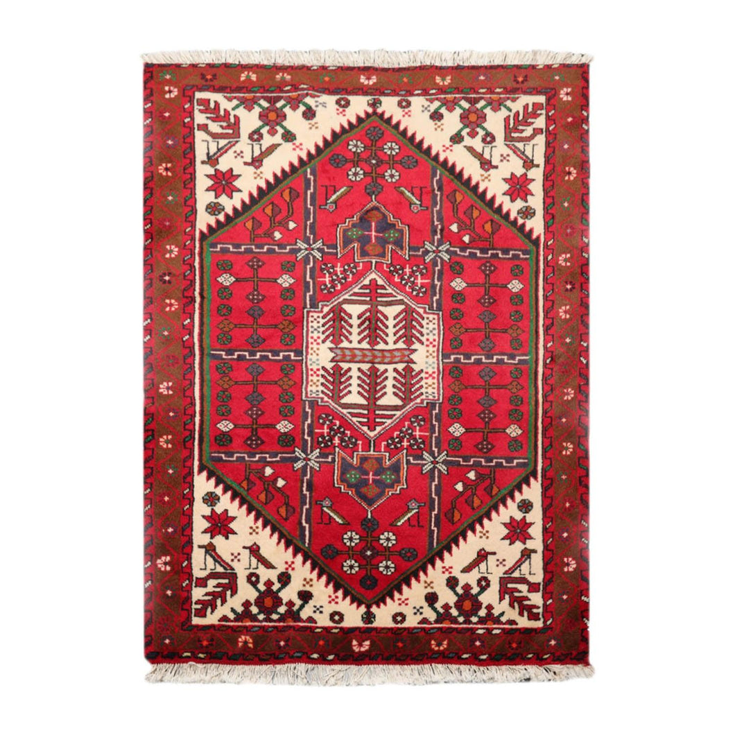 3' 6''x5'  Red Ivory Brown Color Hand Knotted Persian 100% Wool Traditional Oriental Rug