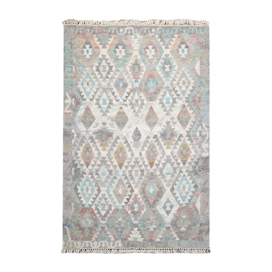 5' x 8'  Indoor Outdoor Hand Woven 100% Recycled PET Yarn Modern Kilim Area Rug Beige