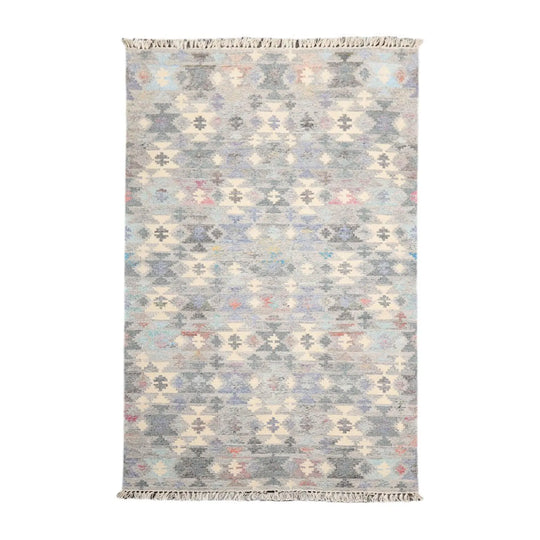 5' x 8'  Indoor OutdoorHand Woven 100% Recycled PET Yarn Modern Kilim Area Rug Gray