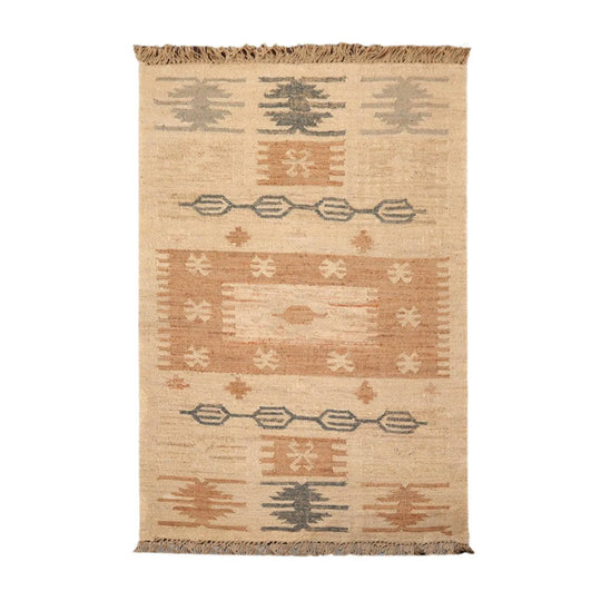 5’2” x 8’3”Hand Woven Natural Fiber Jute Southwestern Flatweave Kilim Area Rug