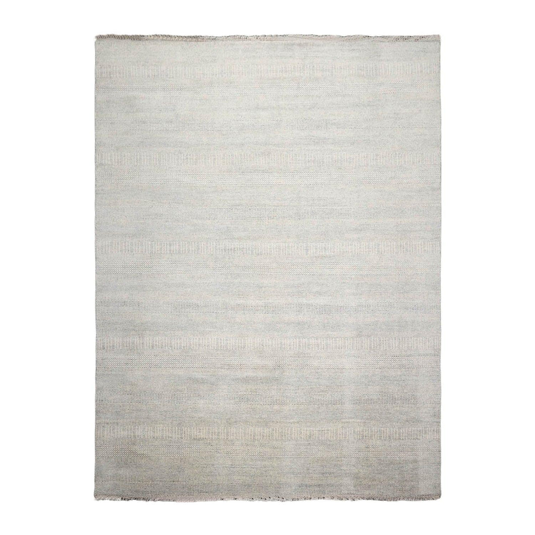 9' x12'  Ivory Slate Color Hand Knotted Persian Wool and Silk Modern & Contemporary Oriental Rug