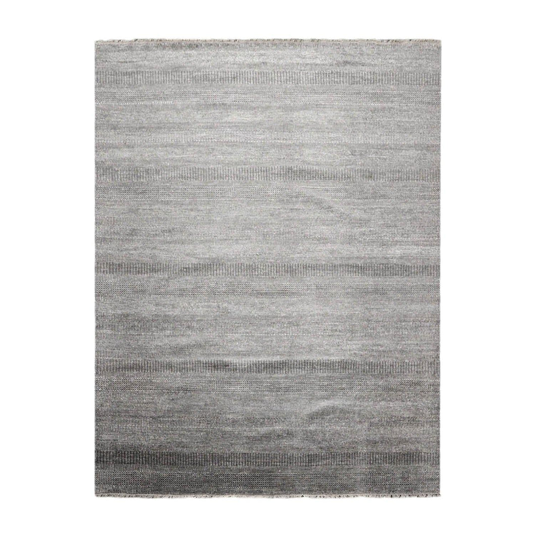 9' x12'  Charcoal White Color Hand Knotted Persian Wool and Silk Modern & Contemporary Oriental Rug