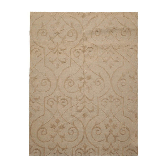 5’7" x 7’5”Tibetan Area Rug Hand Knotted Wool Iron Gate High Low Pile Moss