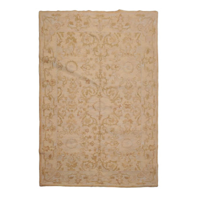 French Aubusson Savonnerie Hand Knotted Wool Area Rug Beige 6’x8’8” - Oriental Rug Of Houston