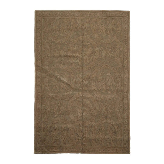 French Aubusson Savonnerie Hand Knotted Wool Area Rug Olive 6’ x 9’