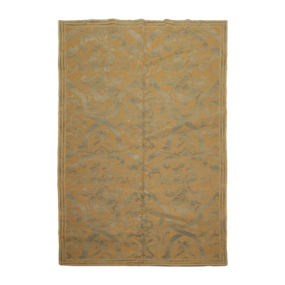 French Aubusson Savonnerie Hand Knotted Wool Area Rug Gold 6’x8’9” - Oriental Rug Of Houston