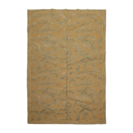 French Aubusson Savonnerie Hand Knotted Wool Area Rug Gold 6’x8’9”