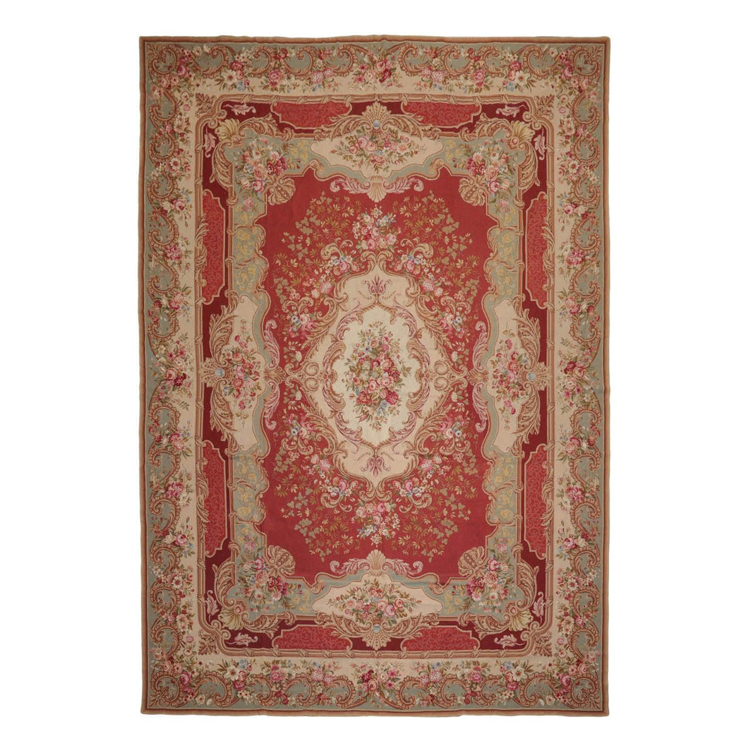 French Needlepoint Aubusson Hand Woven Wool Area Rug 9’2