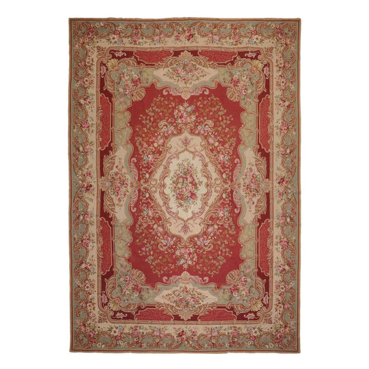 French Needlepoint Aubusson Hand Woven Wool Area Rug 9’2"x13’3
