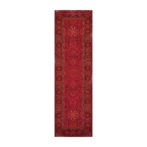 Runner 3’x10’ Hand Woven Wool French Aubusson Flatweave Area Rug Burgundy - Oriental Rug Of Houston