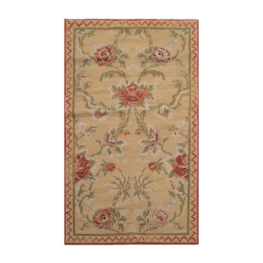 French Needlepoint Aubusson 2’11" x 4’11” Hand Woven Flatweave Area Rug