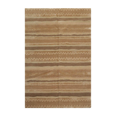 Lapchi Hand Knotted 100% Wool Dello Stripes Tibetan Area Rug Beige 6’ x 9’1