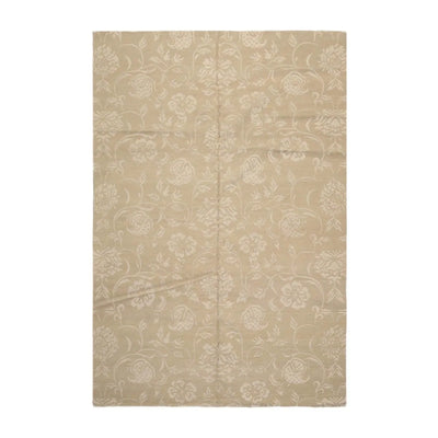 Lapchi Hand Knotted Wool & Silk Scroll Loop Pile Tibetan Area Rug Beige 6’ x 8’11” - Oriental Rug Of Houston