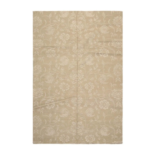 Lapchi Hand Knotted Wool & Silk Scroll Loop Pile Tibetan Area Rug Beige 6’ x 8’11”