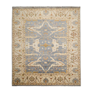 Muted Turkish Oushak Hand Knotted Wool Area Rug Blue 9’1" x 11’10” - Oriental Rug Of Houston