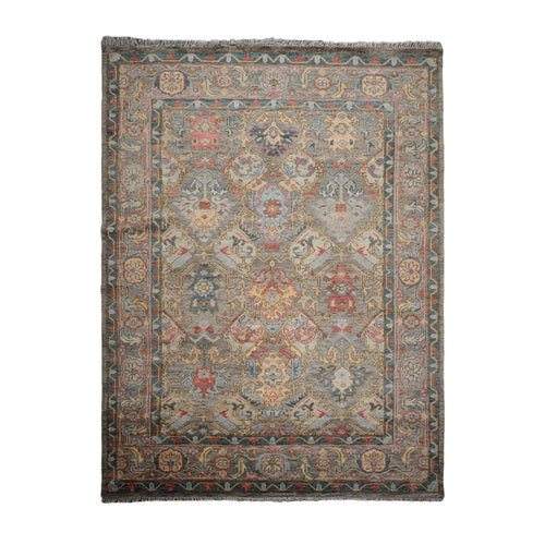 9' 2''x12' 3'' Gray Blue Rose Color Hand Knotted Persian 100% Wool Traditional Oriental Rug