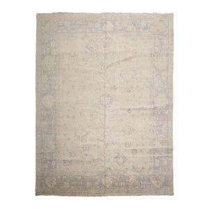 Muted Afghan Oushak Vegetable Dyes 9’ x 12’ Hand Knotted Wool Area Rug Beige - Oriental Rug Of Houston