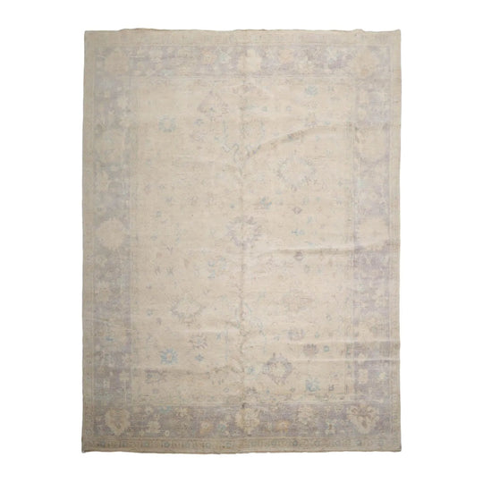 Muted Afghan Oushak Vegetable Dyes 9’ x 12’ Hand Knotted Wool Area Rug Beige