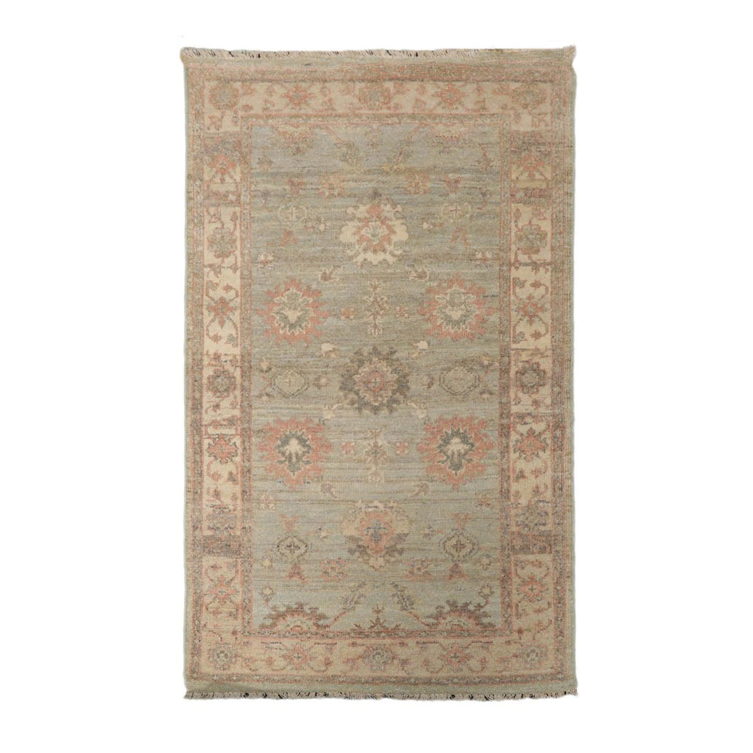Muted Afghan Oushak Vegetable Dyes 3’ x 5’ Hand Knotted Wool Area Rug Mint - Oriental Rug Of Houston