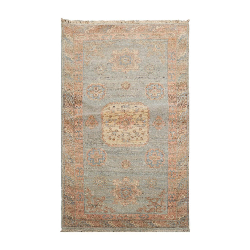 Muted Afghan Oushak Vegetable Dyes 3’ x 5’ Hand Knotted Wool Area Rug Slate - Oriental Rug Of Houston