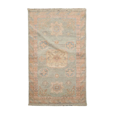 Muted Afghan Oushak Vegetable Dyes 3’ x 5’ Hand Knotted Wool Area Rug Sea Foam - Oriental Rug Of Houston