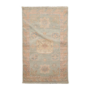 Muted Afghan Oushak Vegetable Dyes 3’ x 5’ Hand Knotted Wool Area Rug Sea Foam - Oriental Rug Of Houston