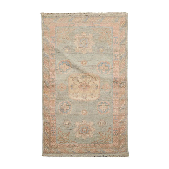 Muted Afghan Oushak Vegetable Dyes 3’ x 5’ Hand Knotted Wool Area Rug Sea Foam