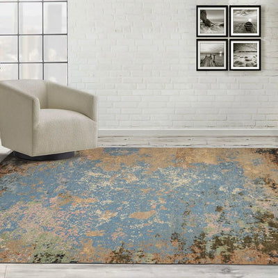 9x12 Blue, Beige Hand Knotted 100% Wool Sherpa Design Tibetan Oriental Area Rug - Oriental Rug Of Houston