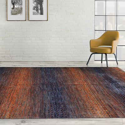 9’ x 12’ Hand Knotted 100% Wool Modern Grass Oriental Area Rug Orange, Navy - Oriental Rug Of Houston