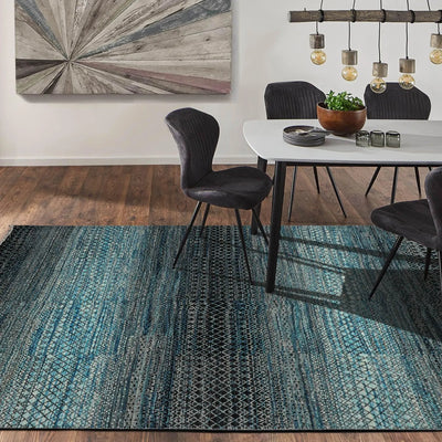 8x10 Hand Knotted Grass 100% Wool Modern & Contemporary Oriental Area Rug Blue, Charcoal Color - Oriental Rug Of Houston