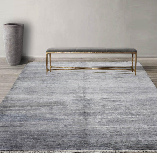 7’11"x10’9" Hand Knotted 100% Bamboo Silk Modern Tibetan Oriental Area Rug Gray