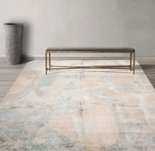 8’ x 10’ Hand Knotted Wool & Silk Tibetan Sherpa Oriental Area Rug Beige