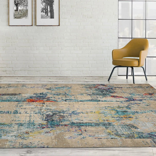 9’ x 12’ Hand Knotted Wool & Silk Tibetan Sherpa Oriental Area Rug Beige