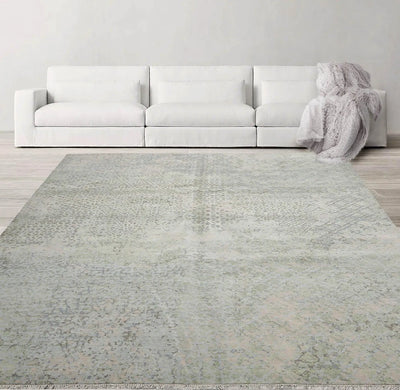 8’ x 10’ Hand Knotted Wool & Silk Tibetan Sherpa Oriental Area Rug Beige - Oriental Rug Of Houston
