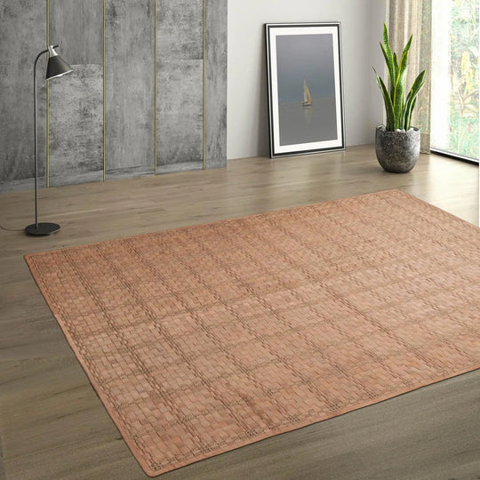 5'3”x7'5” Hand Woven Leather Basket Weave Barclay Butera Flatweave Area Rug Tan