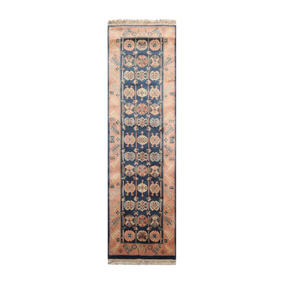 Ottoman Runner Hand Knotted 100% Wool Tibetan Oriental Area Rug Blue 2'6” x 9' - Oriental Rug Of Houston
