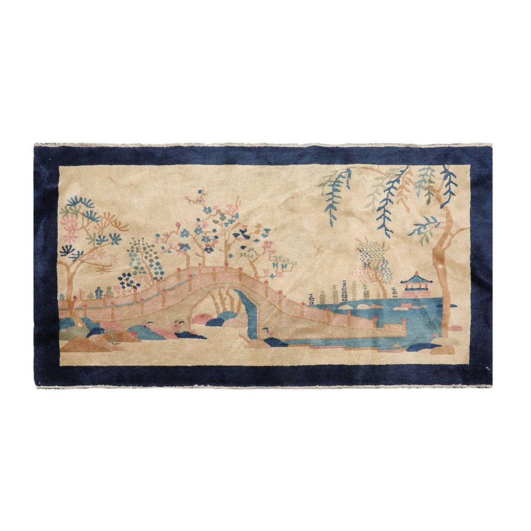 5'1''x2'11'' Antique Art Deco Peking Hand Knotted Wool Oriental Area Rug Beige - Oriental Rug Of Houston