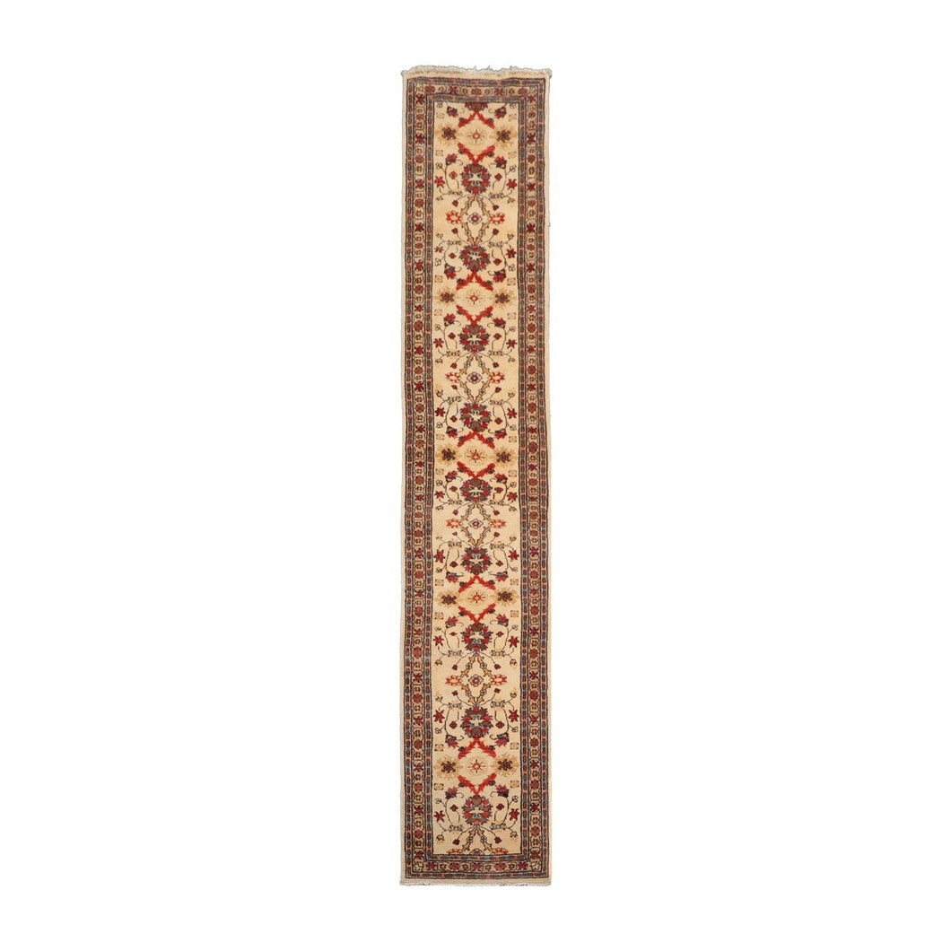 Pakistan Peshawar Hand Knotted Wool Traditional Runner Area Rug Beige 2'7