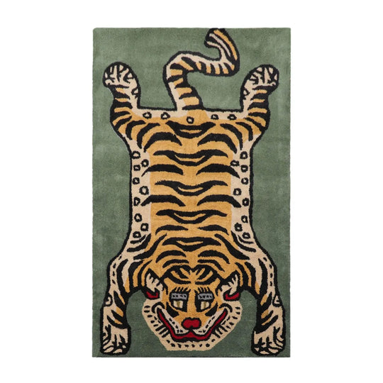 Tiger Handmade 100% Wool Novelty/Animal Oriental Area Rug Celadon 3' x 5'