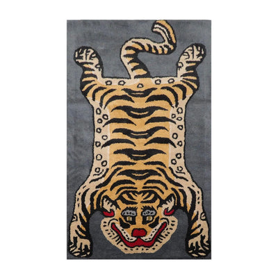 3x5 Gray, Gold Tiger Handmade 100% Wool Novelty/Animal Oriental Area Rug - Oriental Rug Of Houston