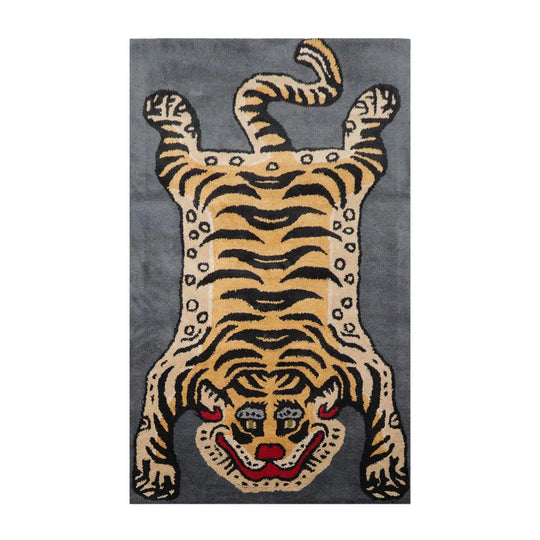 3x5 Gray, Gold Tiger Handmade 100% Wool Novelty/Animal Oriental Area Rug