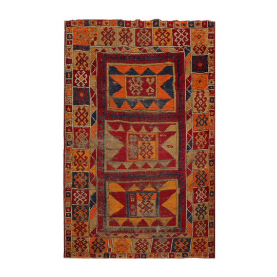 4'3" x 6'8" Authentic Antique Caucasian Kazak Hand Knotted Wool Area Rug Red