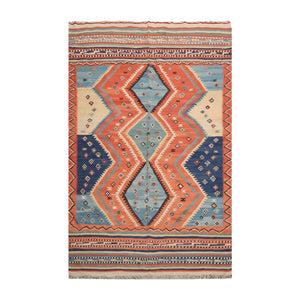 Vintage Southwestern Turkish Kilim Hand Woven Wool Area Rug Peach 6'6" x 10'4" - Oriental Rug Of Houston