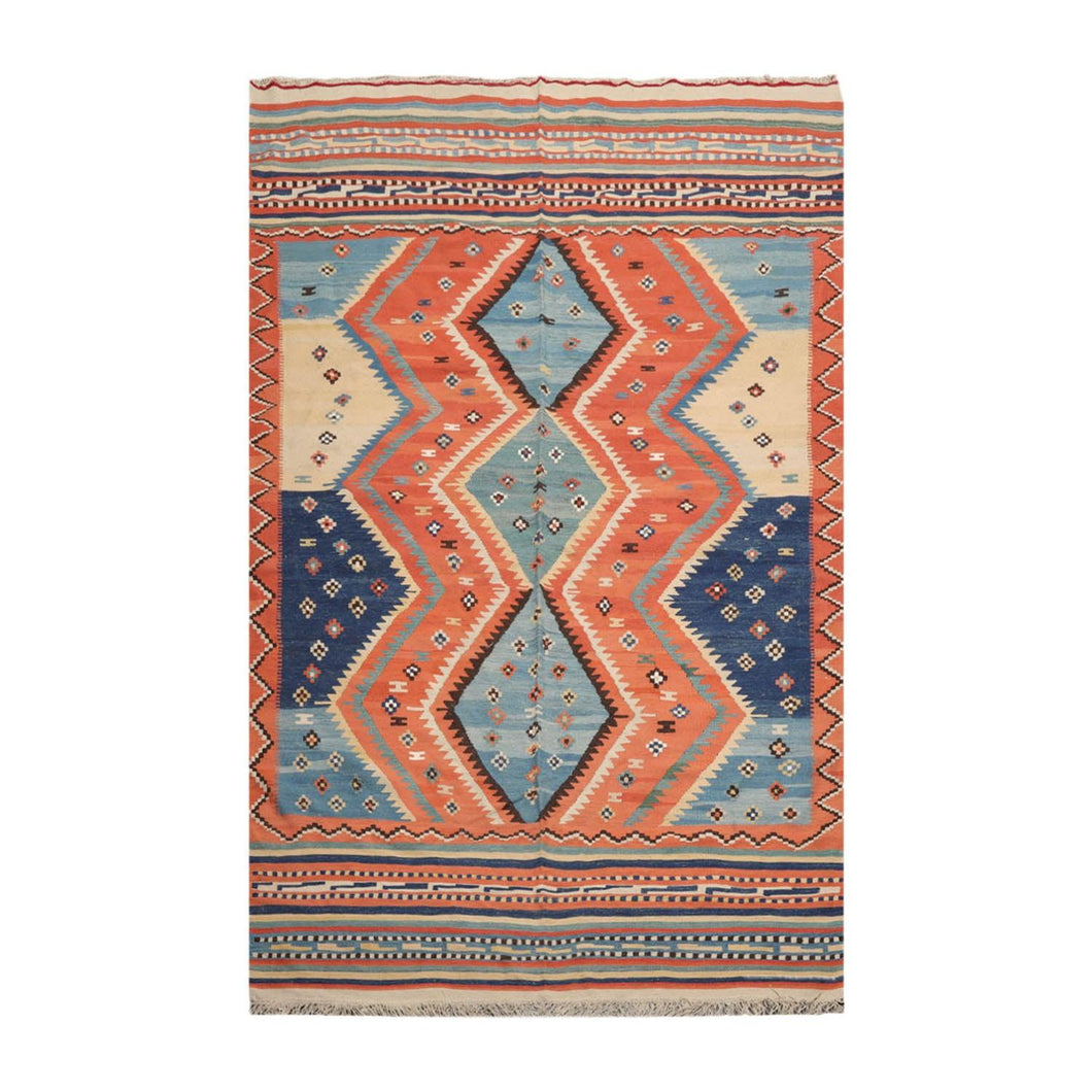 Vintage Southwestern Turkish Kilim Hand Woven Wool Area Rug Peach 6'6
