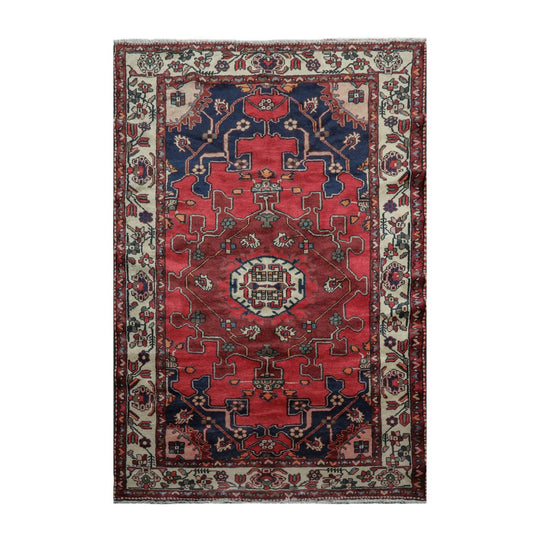 4'5" x 6'7" Hamdaan 200 KPSI Vintage Hand Knotted Wool Area Rug Rusty Red