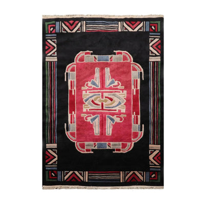 5'6 x 8' Art Deco Hand Knotted 100% Wool Modern Tibetan Oriental Area Rug Black - Oriental Rug Of Houston