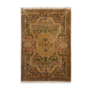 5' 9''x8' 10'' Pale Gold Sage Brown Color Hand Knotted French Aubusson Savonnerie 100% Wool Traditional Oriental Rug